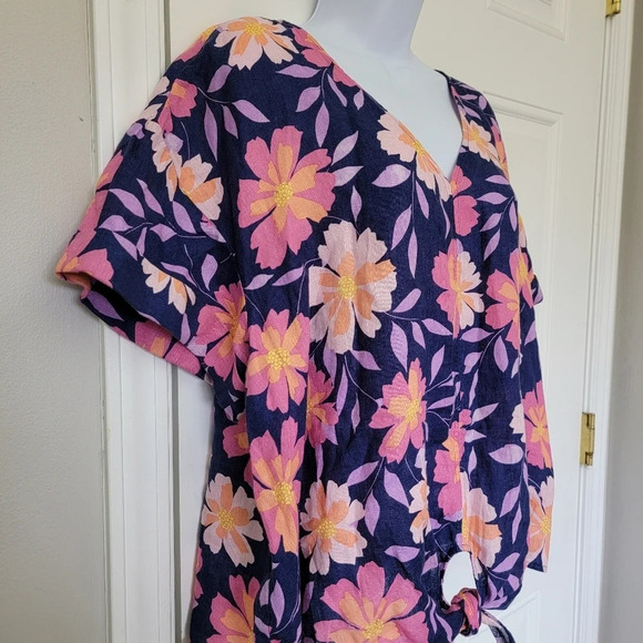 Set Of 2 Charter Club Luxury 100% Linen Red And Floral Tie-Front Top Size XXL - Picture 6 of 12